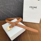 Celine Women Triomphe Leather Belt Tan Gold-tone Buckle 2 5cm