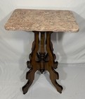 Antique Victorian Solid Walnut Parlor Table Plant Stand Rose Marble Top