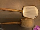 Vintage 2-pc Mcm Vanity Set Mirror   Brush Gold Brass Nylon Usa Made