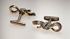 Lg Vintage Gold Tone Figural Sterling Silver Allan Adler Yellow Ribbon Cufflinks