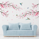 Pink Watercolor Cherry Blossom Wall Stickers Tree Branch Flower Birds Wall