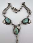 Vtg Navajo Sterling Silver Spiderweb Royston Turquoise Collar Dangle Necklace