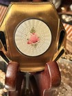 Vintage Elgin Guilloche Enamel Pink Rose Gold Powder Rouge Lipstick Compact Case