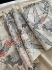 F44-2 14 x62  Japanese Kimono Silk Fabric  White  Plum Blossom  Peony
