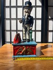 Vintage Cast Iron Uncle Sam Mechanical Bank - Flat Head Screw - Working