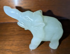 Hand Carved 2  Green Stone Elephant Figurine Up Trunk  Tusks  Long Tail Miniatur