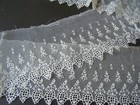 Antique French Trim Valenciennes Mesh  Lace Embroidered Florets Over 3y By 6 