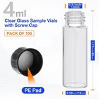 100pcs 4ml Glass Vials With Screw Caps Clear Liquid Sample Vials Small Bottles