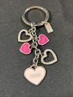 Coach Pink Crystal Stone Hearts Key Chain Purse Bag Fob Charm Silver Tone Rare 