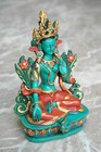 Hand Painted Tibetan Green Tara Resin Statue Handmade In Nepal