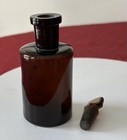 Antique  4 In  Amber Apothecary Pharmacy Glass Bottle With Glass Stopper