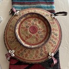 Vintage Ethiopian African Harari Woven Basket W  Leather   Cowrie Shells