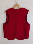 Vintage Folk Art Boiled Wool Vest Women s Large Red Classic Unique Embroidery L