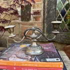 Vintage Candlestick Candelabra Silver Tone Ornate Gothic Design 2  Arm 25cm Tall