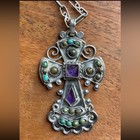Authentic Matilde Poulat Matl Mexican Sterling Cross Pendant   Chain Eagle Mark