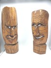 2 Vintage Wooden Hand Carved Masks Wall Hangings 