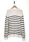Nautica Navtech Men s Large Striped Sweater Cream Navy Cotton Blend Crew Neck