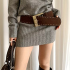 Women Very Wide Brown Suede Casual Belt Rivets Medium Belt Length Is 42 In New