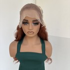 Heat Resistant Synthetic Hair Copper Red Long Wavy Lace Front Wigs Pre Plucked