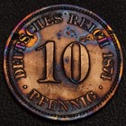 1874-a Germany Deutsches Reich 10 Pfennig Toning Vf Details Km 4  25-6 