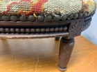 Antique Victorian Foot Stool Needlepoint Upholstered Carved Wooden Legs 12x10 