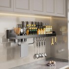 Kitchen Wall-mounted Spice Storage Rack With Hooks  Hanging Utensils Holder