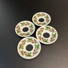 4 Vtg Taper Candle Wax Drip Catchers 3  Christmas Holly Berry Ceramic Set Lot