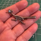 Vintage 1960s Native American Turquoise Sterling Silver Roadrunner Pin Brooch