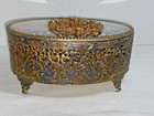 Vintage Ornate Gilt Brass Finish Glass Jewelry Box Casket Filigree Ormolu Floral