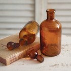 Set Of Two Amber Glass Bottles With Stoppers Home Decorative Collectible