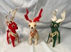 Vtg 1960s Dakin Dream Pets Reindeer Set 3 Red Green Ivory Japan Christmas Velvet