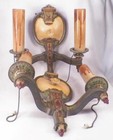 2 Riddle Art Deco Wall Sconce Sconces Double Light Polychrome Paint Vintage