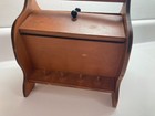 Vintage Wooden Sewing Box Top Doors Thread Shelf Rounded Barrel Footed