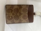Coach Signature Canvas Lanyard Id Card Holder     Tan brown Leather