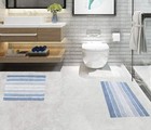 Alpine Stripe Cotton Bath Mat Set Of 2     Aqua Turquoise Bathroom Rugs  Super