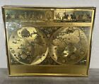 Vintage Framed Gold Foil Blaeu Wall Map Willam Janszon Gold Metal Frame 17x21