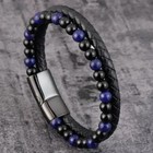 Natural Lapis Lazuli Obsidian 2 Strands Leather Reiki Strength Men Bracelet Gift