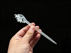 Chinese Antique Collection Xiuyu Jade Peach Flower Carved Jade Hairpin