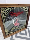 Vintage 1980 Miller High Life Girl  Moon Bar Mirror Wood Frame Beer Sign 15 