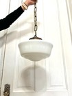 Vtg Antique 1920s School Art Deco Hanging Chandelier Milk Glass Light Fixture