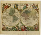 Antique Map-world Map-personifications Of The 4 Continents-hemisphere-elwe-1792