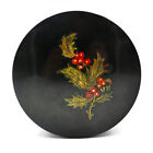 Black Celluloid Plastic Hand Painted Holly Berries Trinket Box 3  Signed Vintage