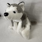 E12 Fao Schwarz Plush Husky Wolf Dog 14  Plush Puppy Grey white Toy Laying