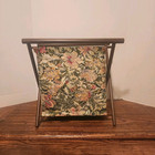 Vtg Sewing Caddy Basket Green Floral Tapestry Yarn Wood Cottage  Granny Core 