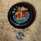 Russian Black Lacquer Trinket Box  hand Painted Fairytales  signed  excellent    