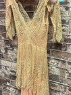 Antique 1920   s Sheer Peach French Lace Long Dress Hand Sewn Grosgrain Ribbon