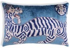Handmade Blue Velvet Tiger Pillow     16x24  Silk Accent Cushion