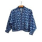 Fp Movement Top Seed Bomber Jacket L Blue Euc  Zip Crop Sporty Pickleball Tennis