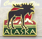 Vintage Alaska Moose Lapel Pin Enamel Wildlife Souvenir Mountains   Sun