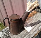 Antique Tin Miners Teapot Lamp Brass Neck 1800s Oil Cap Light Mining Lantern